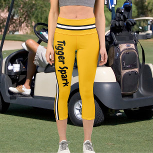 Personalisierter Name Gelborange Schwarz-weiß Stre Capri Leggings