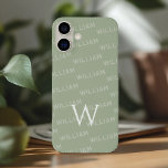 Personalisierter Name gemustert, Einfache Monogram iPhone 16 Plus Hülle<br><div class="desc">Dieses elegante iPhone 16 Gehäuse bietet ein raffiniertes Monogramm-Muster mit einer modernen, minimalistischen Touch. Das Design hebt Ihren Namen in einem klaren, einfachen Schriftart hervor und schafft so ein personalisiertes und stilvolles Aussehen. Der erste Buchstabe deines Namens wird prominent als fett gedrucktes Monogramm dargestellt, das der Ästhetik eine Touch Eleganz...</div>