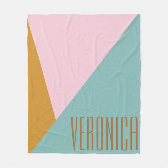 Personalisierter Name Geometric Pink Blue Pastel D Fleecedecke (Vorderseite)
