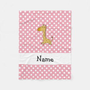 Personalisierter Name Giraffe Pink Polka Punkte Fleecedecke