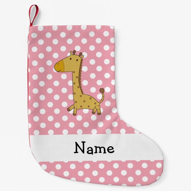 Personalisierter Name Giraffe Pink Polka Punkte Kleiner Weihnachtsstrumpf (Vorderseite)