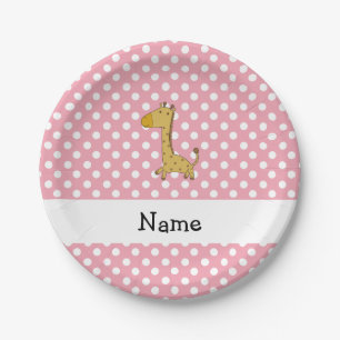Personalisierter Name Giraffe Pink Polka Punkte Pappteller