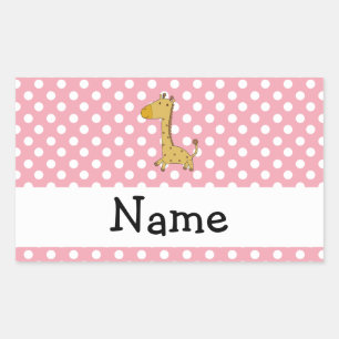 Personalisierter Name Giraffe Pink Polka Punkte Rechteckiger Aufkleber