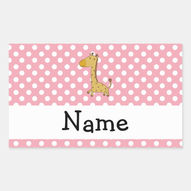 Personalisierter Name Giraffe Pink Polka Punkte Rechteckiger Aufkleber (Vorderseite)