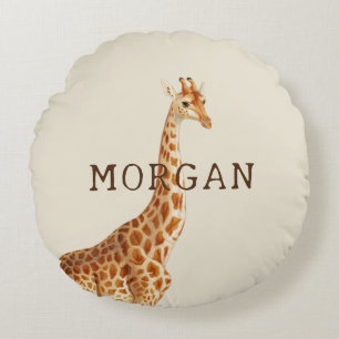 Personalisierter Name Giraffe Safari Rundes Kissen