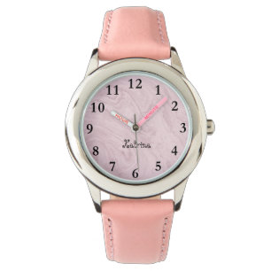 Personalisierter Name Girl Watch in Pink Marble Armbanduhr