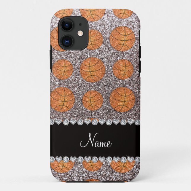 Personalisierter Name Glitzer Basketball Case-Mate iPhone Hülle (Rückseite)
