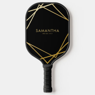 Personalisierter Name Gold Black Geometric Pickleball Schläger