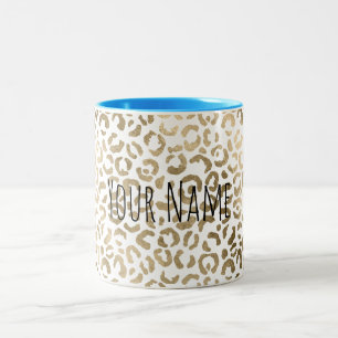 Personalisierter Name Gold Leopard Print Zweifarbige Tasse