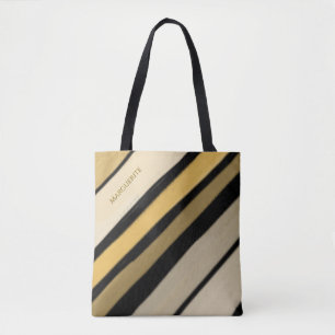 Personalisierter Name Gold Schwarz Creme Streifen