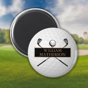 Personalisierter Name Gold und Black Golf Ball Magnet