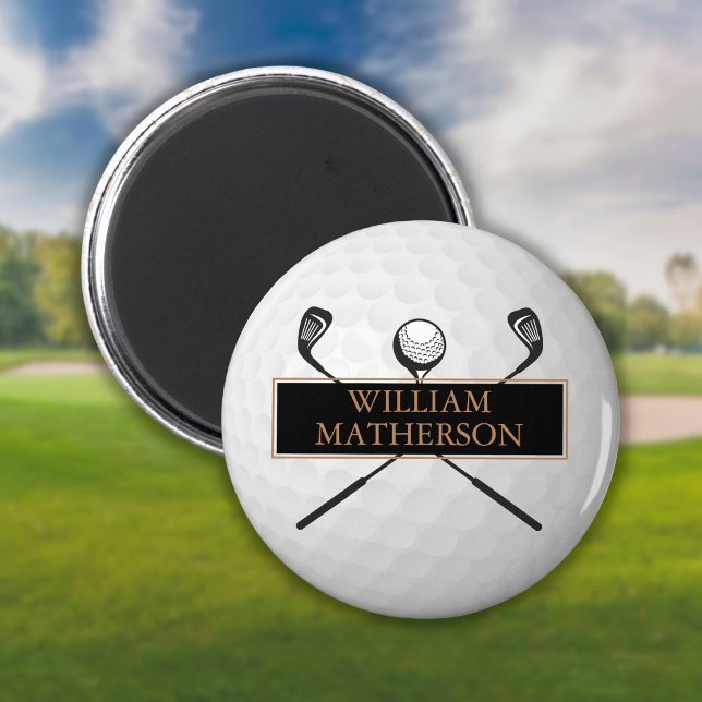Personalisierter Name Gold und Black Golf Ball Magnet (Von Creator hochgeladen)