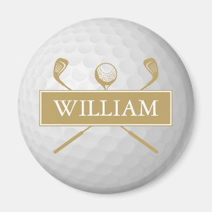 Personalisierter Name Gold und Weiß Golfball Magnet