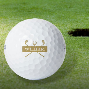 Personalisierter Name Gold und Weiße Clubs Golfball