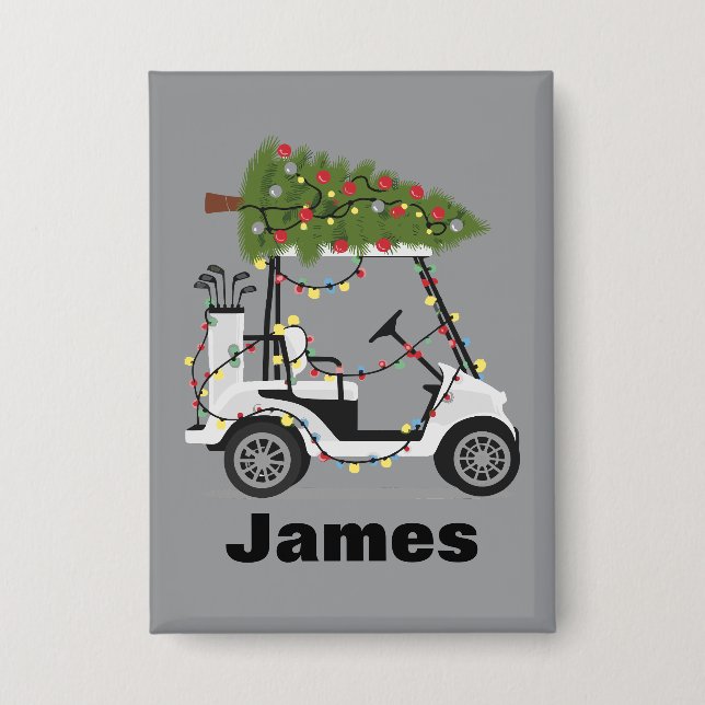Personalisierter Name Golfer Weihnachten Golf Cart Button (Vorderseite)
