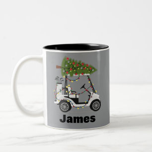 Personalisierter Name Golfer Weihnachten Golf Cart Zweifarbige Tasse