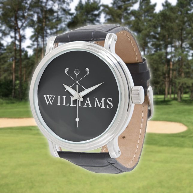 Personalisierter Name Golfklubs Schwarz/Weiß Armbanduhr (Personalized Name Golf Clubs Black And White Watch)