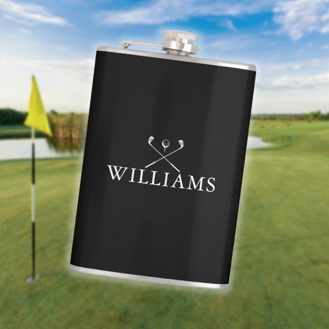 Personalisierter Name Golfklubs Schwarz/Weiß Flachmann (Personalized Name Golf Clubs Black And White Flask)