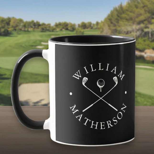 Personalisierter Name Golfklubs Schwarz/Weiß Tasse (Personalized Name Golf Clubs Black And White Mug)