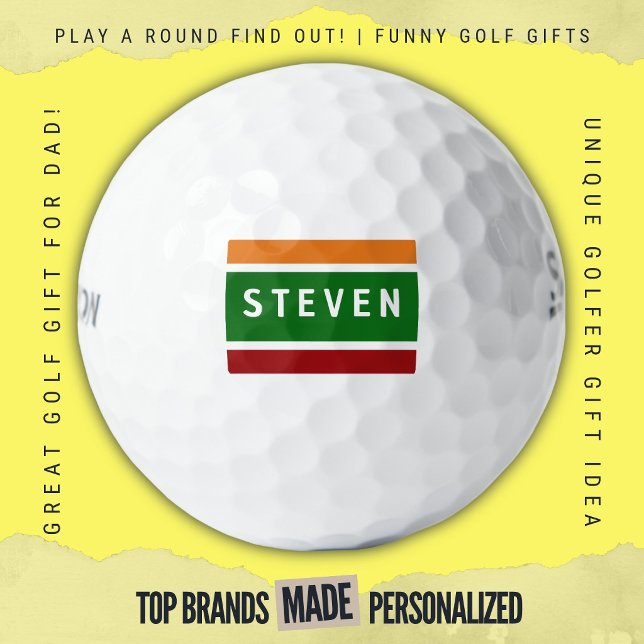 Personalisierter Name Golfstreifen Retro-Farbblock Golfball (Custom golf balls by Play A Round Find Out, Retro Convenient Corner Store Sign Design with Name)