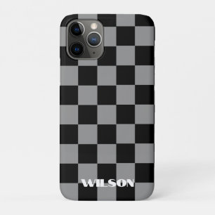 Personalisierter Name grau & schwarz kariert Case-Mate iPhone Hülle