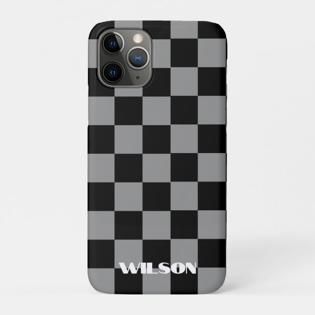 Personalisierter Name grau & schwarz kariert  Case-Mate iPhone Hülle (Rückseite)