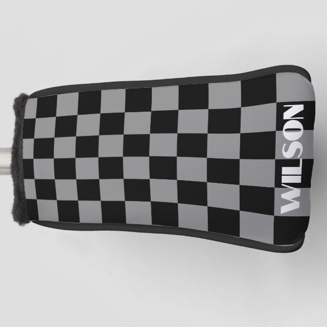 Personalisierter Name grau & schwarz kariert  Golf Headcover (Vorderseite)