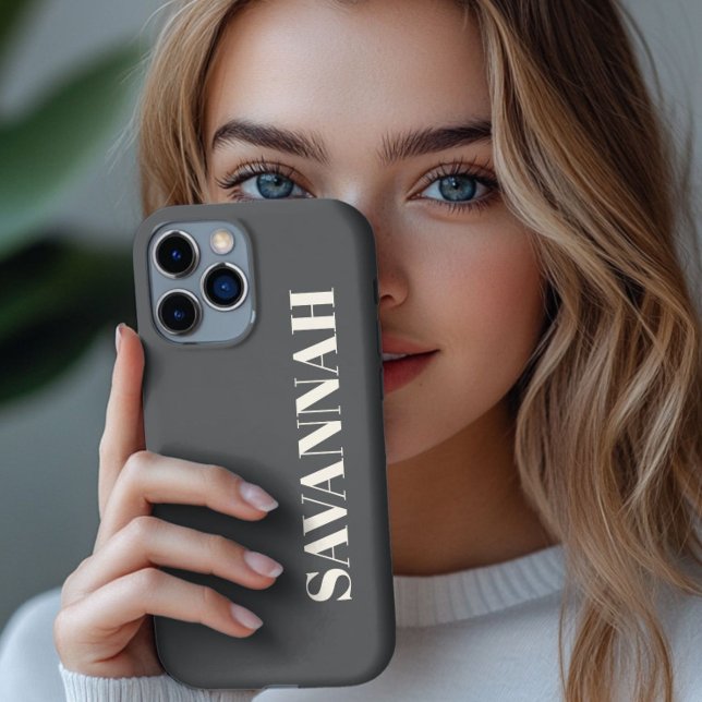 Personalisierter Name Grau und Cream iPhone Hülle (Von Creator hochgeladen)