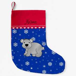 Personalisierter Name Graue Koala-blaue Schneefloc Kleiner Weihnachtsstrumpf