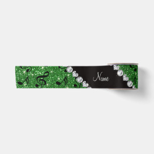 Personalisierter Name Grün Glitzer Musiknoten Satinband