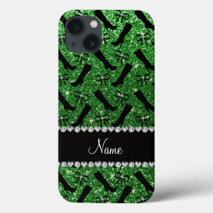 Personalisierter Name Grün Glitzer Stiefel Bows iPhone 13 Hülle