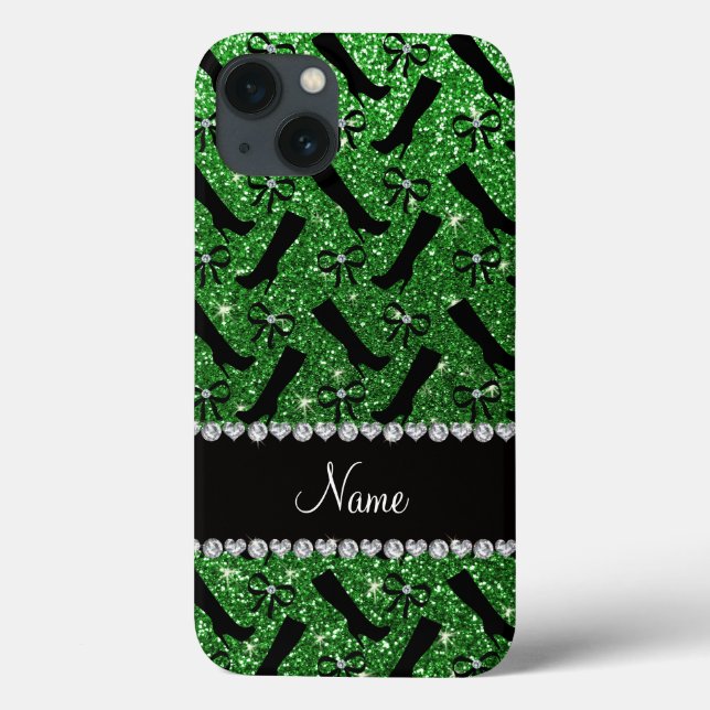 Personalisierter Name Grün Glitzer Stiefel Bows Case-Mate iPhone Hülle (Rückseite)