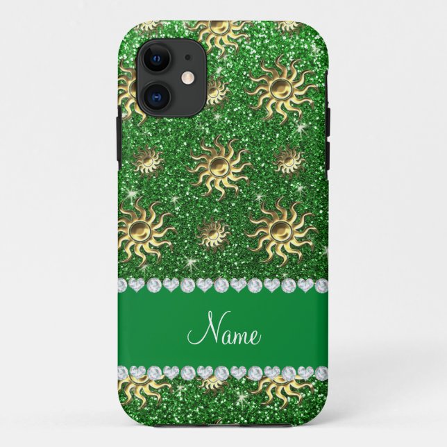 Personalisierter Name, grüne goldene Sonnen Case-Mate iPhone Hülle (Rückseite)