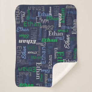 Personalisierter Name grüne graue Decke Sherpadecke