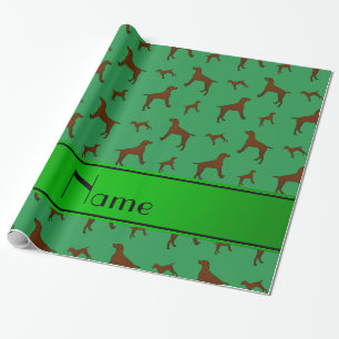 Personalisierter Name: Grüne Vizsla-Hunde Geschenkpapier