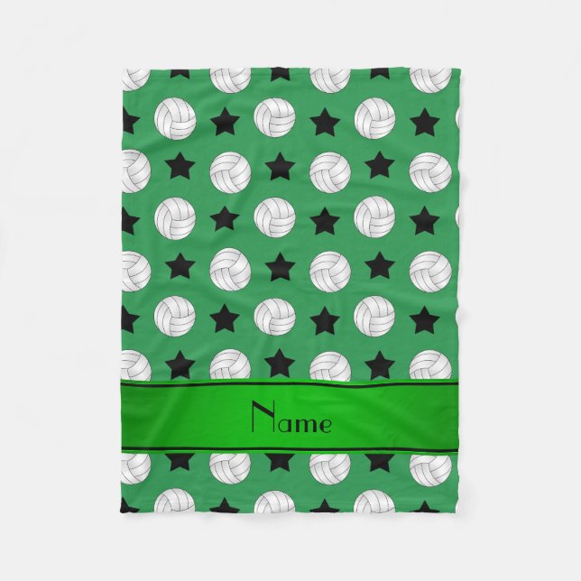 Personalisierter Name grüne Volleyball-Sterne Fleecedecke (Vorderseite)