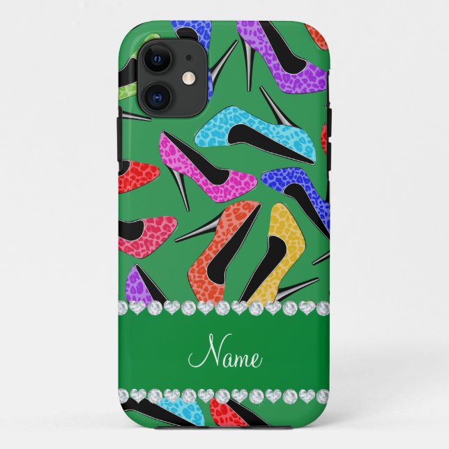 Personalisierter Name grüner Regenbogenleopard Hig Case-Mate iPhone Hülle (Rückseite)