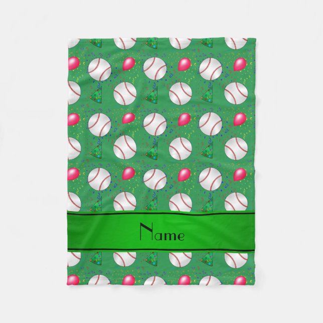 Personalisierter Name Grünes Baseball Geburtstag Fleecedecke (Vorderseite)