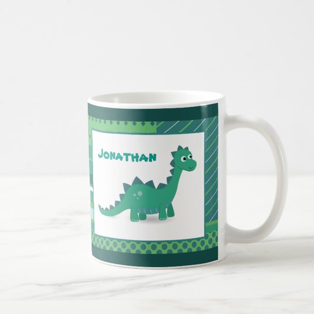 Personalisierter Name grünes Dinosaurier-Tier Kaffeetasse (Rechts)