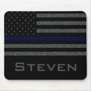 Personalisierter Name Grunge Thin Blue Line-Flag Mousepad