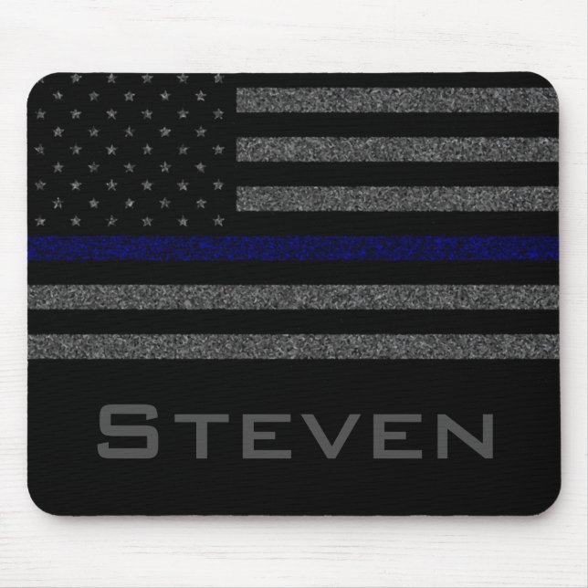 Personalisierter Name Grunge Thin Blue Line-Flag Mousepad (Vorne)
