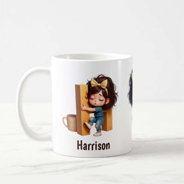 Personalisierter Name & H Verschlafener Morgen Kar Kaffeetasse (Links)