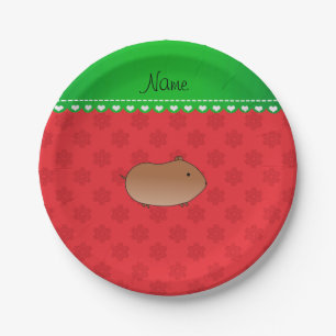 Personalisierter Name Hamster Rote Schneeflocken Pappteller