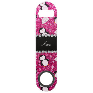 Personalisierter Name heißen rosa Glitzer Pinguine Speedflaschenöffner