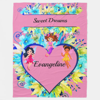 Personalisierter Name Herz und Fairies Fleecedecke