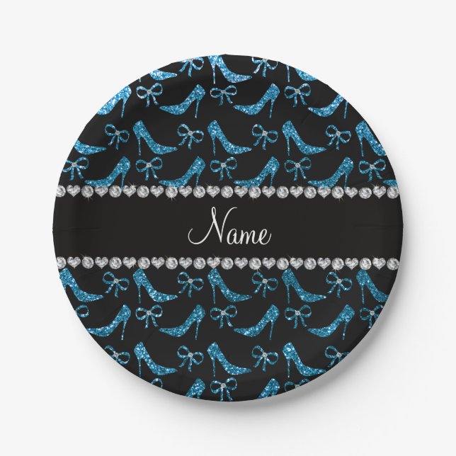 Personalisierter Name Himmel blauer Glitzer High H Pappteller (Vorderseite)