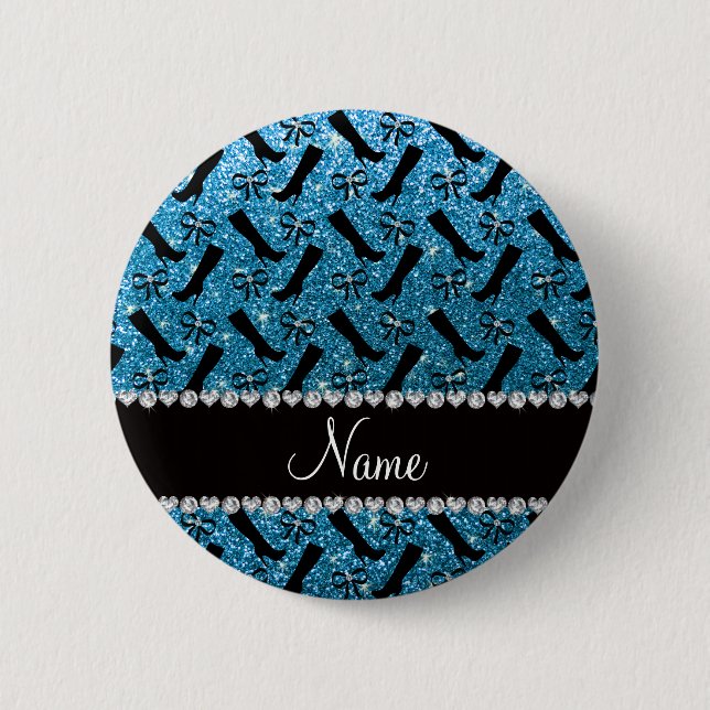 Personalisierter Name Himmel blauer Glitzer Stiefe Button (Vorderseite)