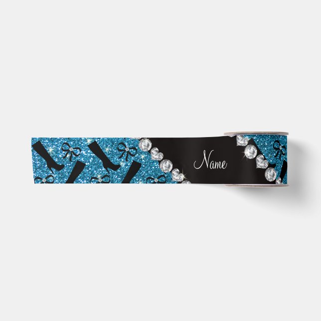 Personalisierter Name Himmel blauer Glitzer Stiefe Satinband (Vorderseite)