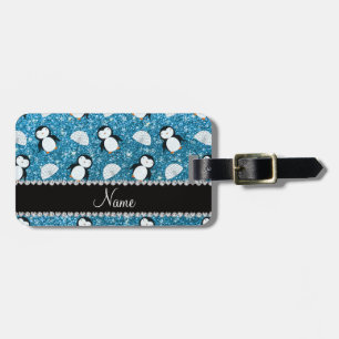 Personalisierter Name Himmelblau Glitzer Pinguine Gepäckanhänger
