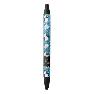 Personalisierter Name Himmelblau Glitzer Pinguine Kugelschreiber